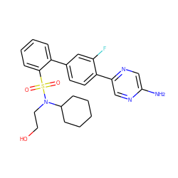 Nc1cnc(-c2ccc(-c3ccccc3S(=O)(=O)N(CCO)C3CCCCC3)cc2F)cn1 ZINC000212155022