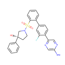 Nc1cnc(-c2ccc(-c3ccccc3S(=O)(=O)N3CC[C@@](O)(c4ccccc4)C3)cc2F)cn1 ZINC000224793280