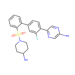 Nc1cnc(-c2ccc(-c3ccccc3S(=O)(=O)N3CCC(N)CC3)cc2F)cn1 ZINC000212135712
