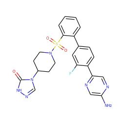 Nc1cnc(-c2ccc(-c3ccccc3S(=O)(=O)N3CCC(n4cn[nH]c4=O)CC3)cc2F)cn1 ZINC000212151035