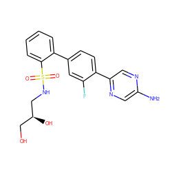 Nc1cnc(-c2ccc(-c3ccccc3S(=O)(=O)NC[C@@H](O)CO)cc2F)cn1 ZINC000224758419