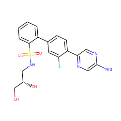 Nc1cnc(-c2ccc(-c3ccccc3S(=O)(=O)NC[C@H](O)CO)cc2F)cn1 ZINC000224758239