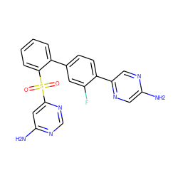 Nc1cnc(-c2ccc(-c3ccccc3S(=O)(=O)c3cc(N)ncn3)cc2F)cn1 ZINC000224801856
