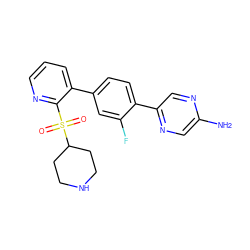 Nc1cnc(-c2ccc(-c3cccnc3S(=O)(=O)C3CCNCC3)cc2F)cn1 ZINC000224767927