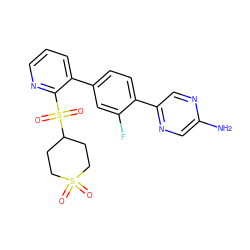 Nc1cnc(-c2ccc(-c3cccnc3S(=O)(=O)C3CCS(=O)(=O)CC3)cc2F)cn1 ZINC000224755648