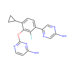 Nc1cnc(-c2ccc(C3CC3)c(Oc3nccc(N)n3)c2F)cn1 ZINC000224568287