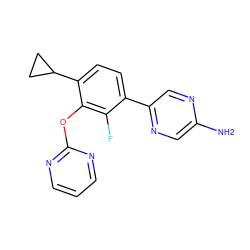 Nc1cnc(-c2ccc(C3CC3)c(Oc3ncccn3)c2F)cn1 ZINC000224576777