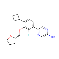 Nc1cnc(-c2ccc(C3CCC3)c(OC[C@@H]3CCCO3)c2F)cn1 ZINC000224552892