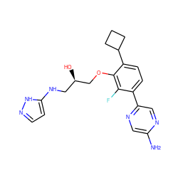 Nc1cnc(-c2ccc(C3CCC3)c(OC[C@H](O)CNc3ccn[nH]3)c2F)cn1 ZINC000224554454