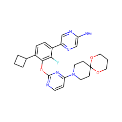 Nc1cnc(-c2ccc(C3CCC3)c(Oc3nccc(N4CCC5(CC4)OCCCO5)n3)c2F)cn1 ZINC000224546371