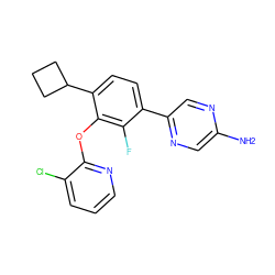 Nc1cnc(-c2ccc(C3CCC3)c(Oc3ncccc3Cl)c2F)cn1 ZINC000224555041