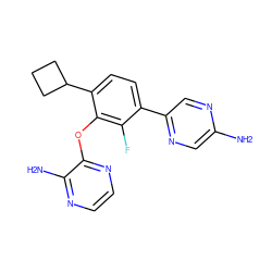 Nc1cnc(-c2ccc(C3CCC3)c(Oc3nccnc3N)c2F)cn1 ZINC000224549499