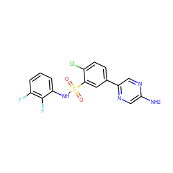 Nc1cnc(-c2ccc(Cl)c(S(=O)(=O)Nc3cccc(F)c3F)c2)cn1 ZINC000095572394