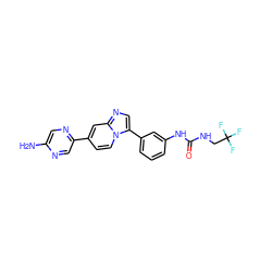 Nc1cnc(-c2ccn3c(-c4cccc(NC(=O)NCC(F)(F)F)c4)cnc3c2)cn1 ZINC000147050689