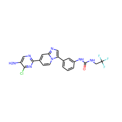 Nc1cnc(-c2ccn3c(-c4cccc(NC(=O)NCC(F)(F)F)c4)cnc3c2)nc1Cl ZINC000169704638