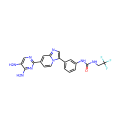 Nc1cnc(-c2ccn3c(-c4cccc(NC(=O)NCC(F)(F)F)c4)cnc3c2)nc1N ZINC000169704756