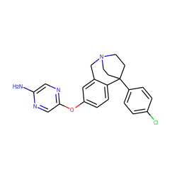 Nc1cnc(Oc2ccc3c(c2)CN2CCC3(c3ccc(Cl)cc3)CC2)cn1 ZINC000114349453