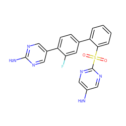 Nc1cnc(S(=O)(=O)c2ccccc2-c2ccc(-c3cnc(N)nc3)c(F)c2)nc1 ZINC000224823201