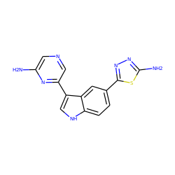 Nc1cncc(-c2c[nH]c3ccc(-c4nnc(N)s4)cc23)n1 ZINC000145435037