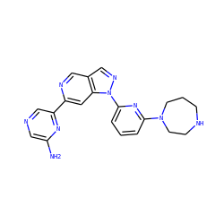 Nc1cncc(-c2cc3c(cn2)cnn3-c2cccc(N3CCCNCC3)n2)n1 ZINC000216484515