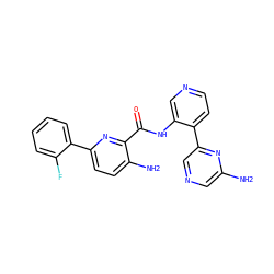 Nc1cncc(-c2ccncc2NC(=O)c2nc(-c3ccccc3F)ccc2N)n1 ZINC000167791959