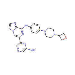 Nc1cncc(-c2cn3ccnc3c(Nc3ccc(N4CCN(C5COC5)CC4)cc3)n2)n1 ZINC001772617172