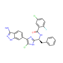 Nc1n[nH]c2cc(-c3nc([C@H](Cc4ccccc4)NC(=O)c4cc(Cl)ccc4F)[nH]c3Cl)ccc12 ZINC000299865472