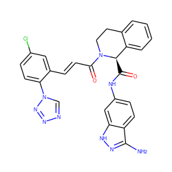 Nc1n[nH]c2cc(NC(=O)[C@@H]3c4ccccc4CCN3C(=O)/C=C/c3cc(Cl)ccc3-n3cnnn3)ccc12 ZINC000145639142