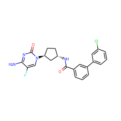 Nc1nc(=O)n([C@H]2CC[C@H](NC(=O)c3cccc(-c4cccc(Cl)c4)c3)C2)cc1F ZINC000049048965