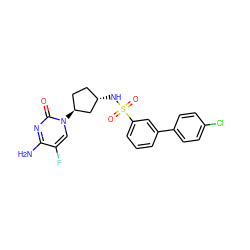 Nc1nc(=O)n([C@H]2CC[C@H](NS(=O)(=O)c3cccc(-c4ccc(Cl)cc4)c3)C2)cc1F ZINC000049021507