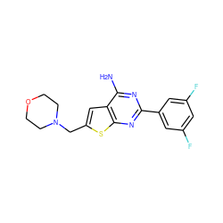 Nc1nc(-c2cc(F)cc(F)c2)nc2sc(CN3CCOCC3)cc12 ZINC000118598727