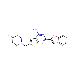 Nc1nc(-c2cc3ccccc3o2)nc2sc(CN3CCC(F)CC3)cc12 ZINC000140443275