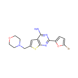 Nc1nc(-c2ccc(Br)o2)nc2sc(CN3CCOCC3)cc12 ZINC000118589641