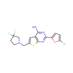 Nc1nc(-c2ccc(Cl)o2)nc2sc(CN3CCC(F)(F)C3)cc12 ZINC000118602920