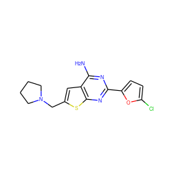 Nc1nc(-c2ccc(Cl)o2)nc2sc(CN3CCCC3)cc12 ZINC000118710651