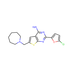 Nc1nc(-c2ccc(Cl)o2)nc2sc(CN3CCCCCC3)cc12 ZINC000140482367