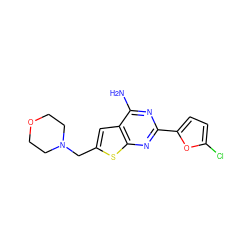 Nc1nc(-c2ccc(Cl)o2)nc2sc(CN3CCOCC3)cc12 ZINC000118599644