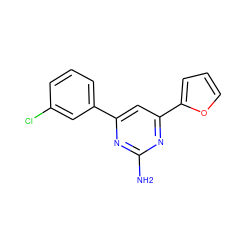 Nc1nc(-c2cccc(Cl)c2)cc(-c2ccco2)n1 ZINC000071977578