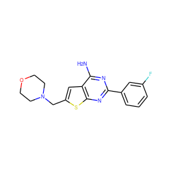 Nc1nc(-c2cccc(F)c2)nc2sc(CN3CCOCC3)cc12 ZINC000140443682