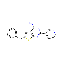 Nc1nc(-c2cccnc2)nc2sc(Cc3ccccc3)cc12 ZINC000096907792