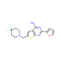 Nc1nc(-c2ccco2)nc2sc(CN3CCC(F)(F)CC3)cc12 ZINC000118594462