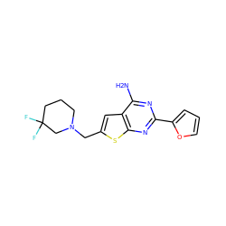 Nc1nc(-c2ccco2)nc2sc(CN3CCCC(F)(F)C3)cc12 ZINC000118601913