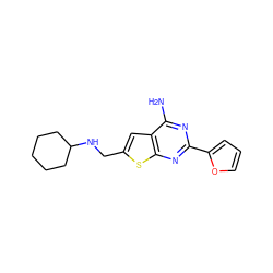 Nc1nc(-c2ccco2)nc2sc(CNC3CCCCC3)cc12 ZINC000118599962