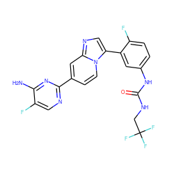 Nc1nc(-c2ccn3c(-c4cc(NC(=O)NCC(F)(F)F)ccc4F)cnc3c2)ncc1F ZINC000169704755