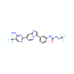 Nc1nc(-c2ccn3c(-c4cccc(NC(=O)NCC(F)(F)F)c4)cnc3c2)ncc1C(F)(F)F ZINC000169704646