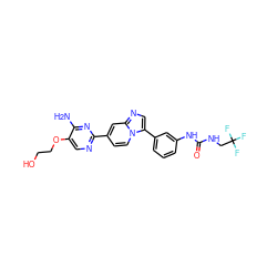 Nc1nc(-c2ccn3c(-c4cccc(NC(=O)NCC(F)(F)F)c4)cnc3c2)ncc1OCCO ZINC000169704760