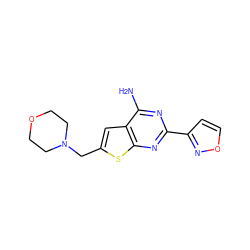 Nc1nc(-c2ccon2)nc2sc(CN3CCOCC3)cc12 ZINC000118600385