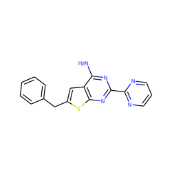 Nc1nc(-c2ncccn2)nc2sc(Cc3ccccc3)cc12 ZINC000096907795