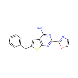 Nc1nc(-c2ncco2)nc2sc(Cc3ccccc3)cc12 ZINC000096908550