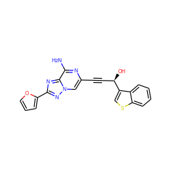 Nc1nc(C#C[C@@H](O)c2csc3ccccc23)cn2nc(-c3ccco3)nc12 ZINC000028356029